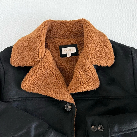 Brixton Nouvelle Coat Sherpa Lined Size Medium Black/Brown Button Closure Peacoa - Picture 13 of 13